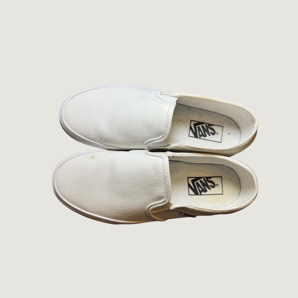 Vans Classic Slip-On True White Canvas Skate Shoes Womens 8.0 721356